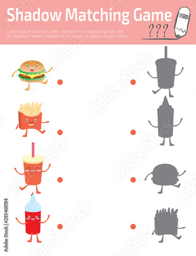 Shadow Matching Game for kids, Visual game for kid. Connect the dots picture,Education Vector Illustration.