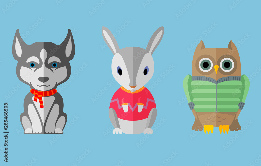 Winter Animal Trio, Cute Cartoon Winter Animal Trio, Cute Cartoon
