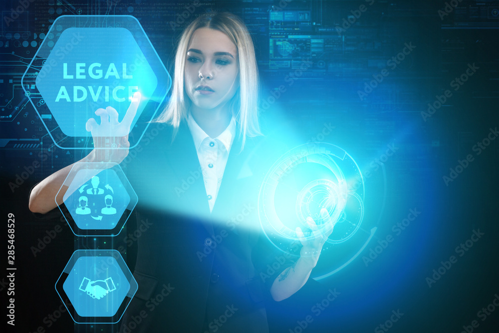 The concept of business, technology, the Internet and the network. A young entrepreneur working on a virtual screen of the future and sees the inscription: Legal advice The concept of business, technology, the Internet and the network. A young entrepreneur working on a virtual screen of the future and sees the inscription: Legal advice