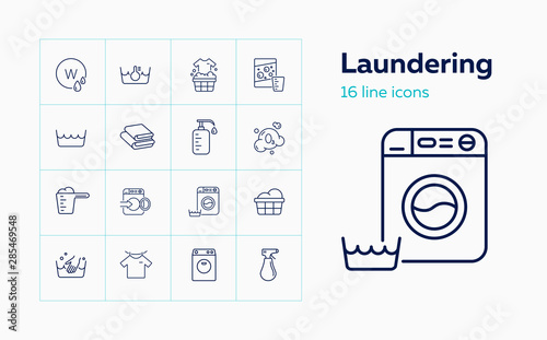 Laundering line icon set. Foam, soap, powder, basing. Laundry concept. Can be used for topics like garment care, service, home appliance