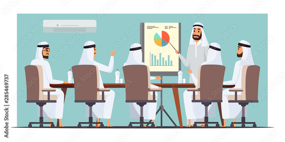 Arab businessmen meeting flat vector illustration Arab businessmen meeting flat vector illustration