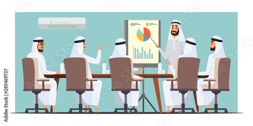 Arab businessmen meeting flat vector illustration