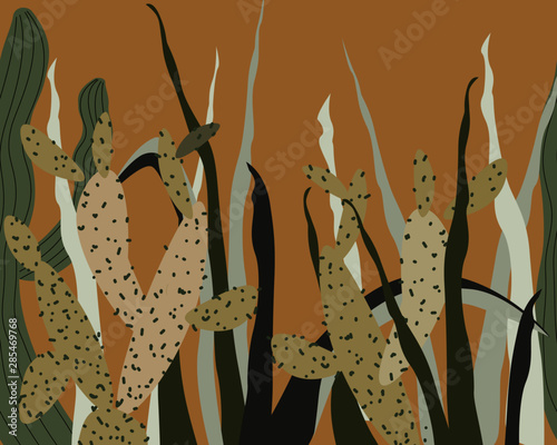 Vector floral summer horizontal tropical pattern background with cactus, agave and succulents. 