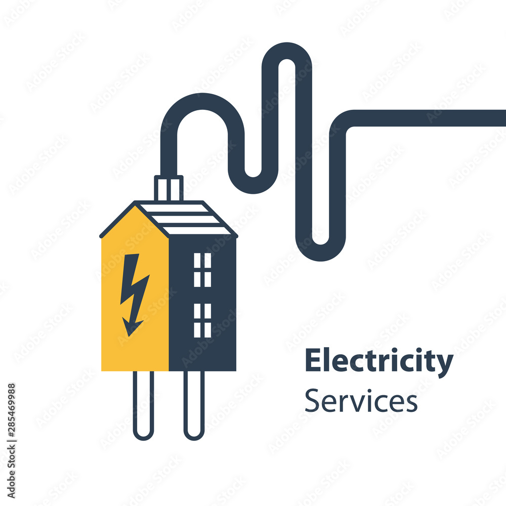 Electricity repair and maintenance services, house and plug with wire Electricity repair and maintenance services, house and plug with wire