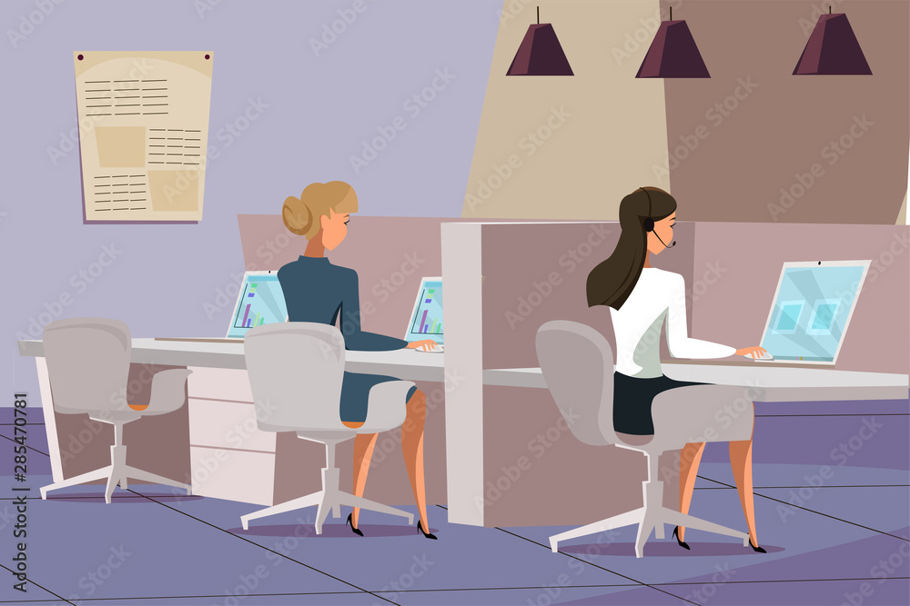 Employees in office flat vector illustration Employees in office flat vector illustration