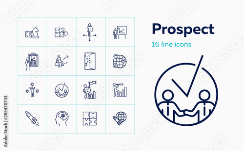 Prospect icons. Set of line icons. Partnership, success, solution. Progress concept. Vector illustration can be used for topics like business, career, startup