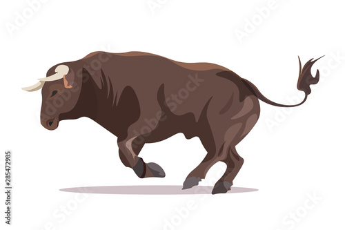 Bull in jumping pose flat vector illustration