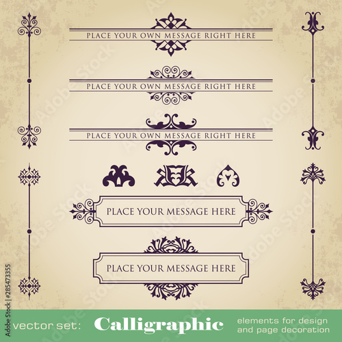 Calligraphic design elements and page decoration - vector set