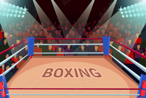 Empty boxing arena flat vector illustration