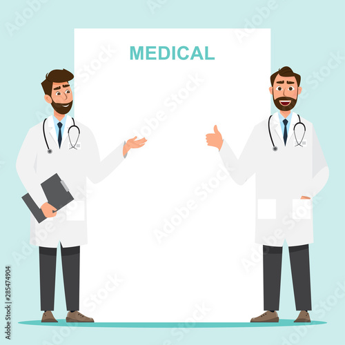Set of doctor cartoon character with copy space