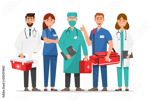 Set of doctor cartoon characters. Medical staff team concept in hospital