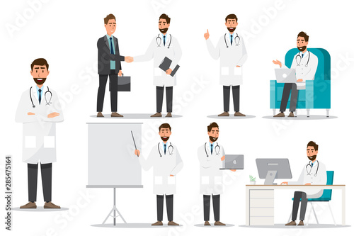 Set of doctor cartoon characters. Medical staff team concept in hospital.