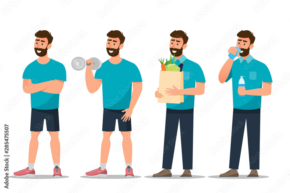 Fototapeta premium set of man exercise in the gym on a white background