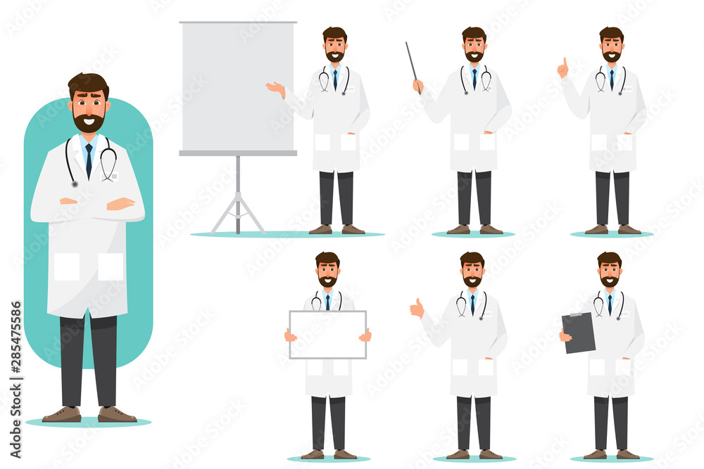 Set of doctor cartoon characters. Medical staff team concept in hospital. Set of doctor cartoon characters. Medical staff team concept in hospital.
