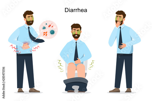 man diarrhea cartoon character. illness man. Vector illustration photo