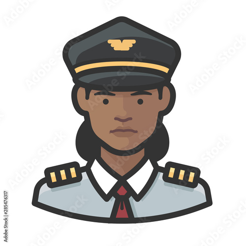 airline pilot black female avatar icon