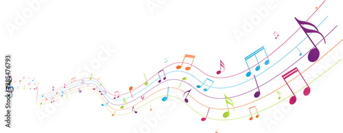 Colorful music notes background isolated on white