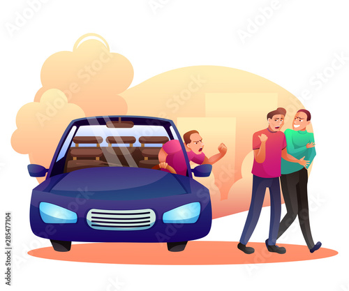 Driver shouting at people flat vector illustration