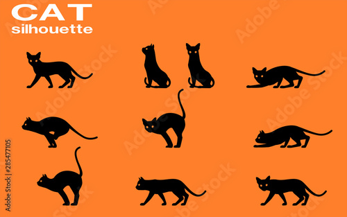 Set of silhouette cat on transparent background