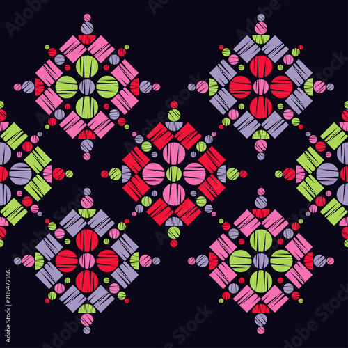 Polka dots seamless pattern. Mosaic of ethnic figures. Patterned texture. Geometric background. Can be used for wallpaper, textile, invitation card, wrapping, web page background.