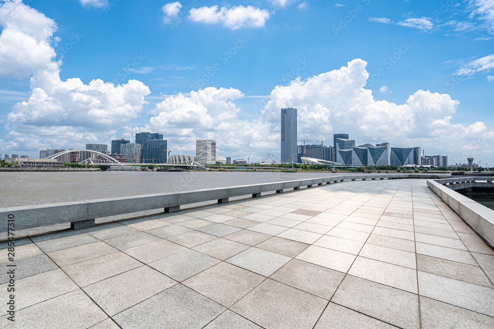 empty floor with city skyline empty floor with city skyline