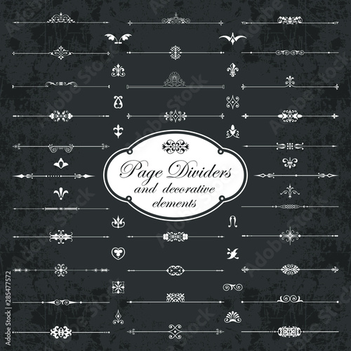 Page dividers and ornamental elements on chalkboard background - vector set