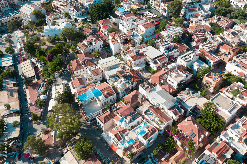 Aerial shot of Kalkan town in Turkey