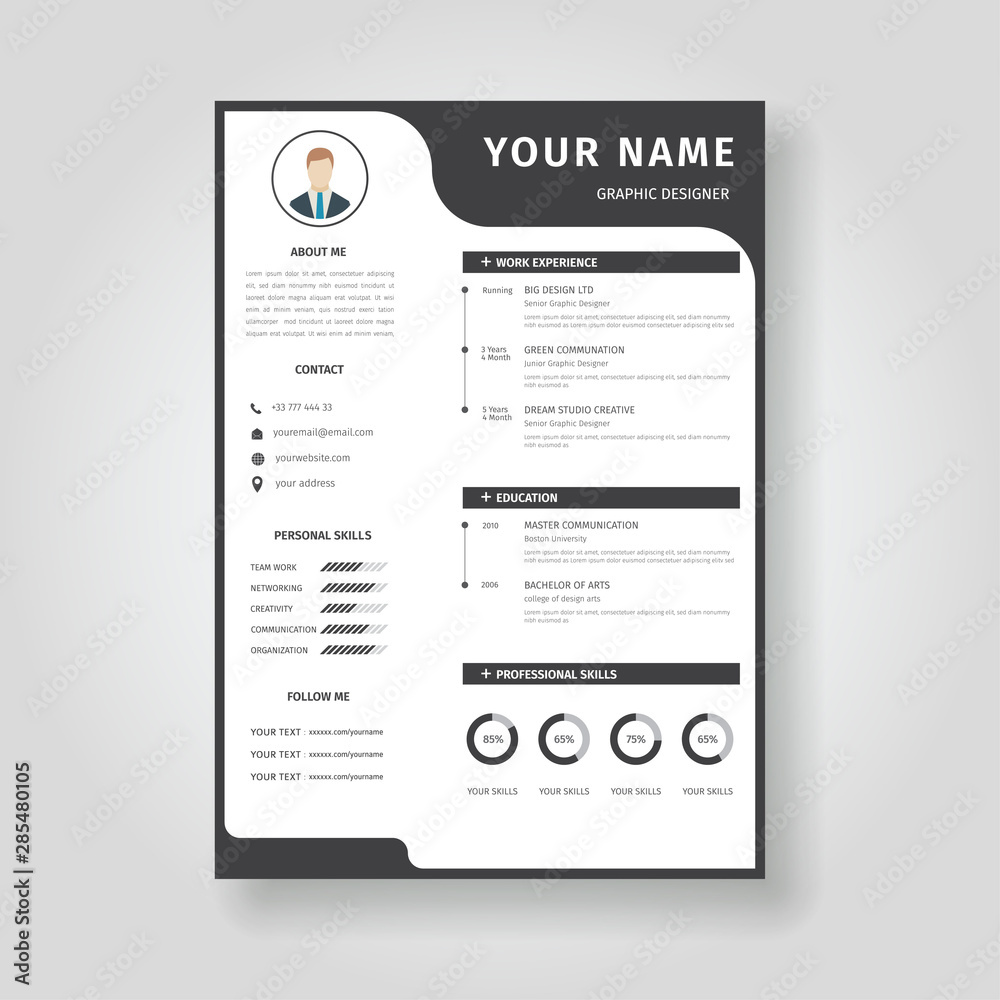 Obraz premium Resume template with black and white background decoration