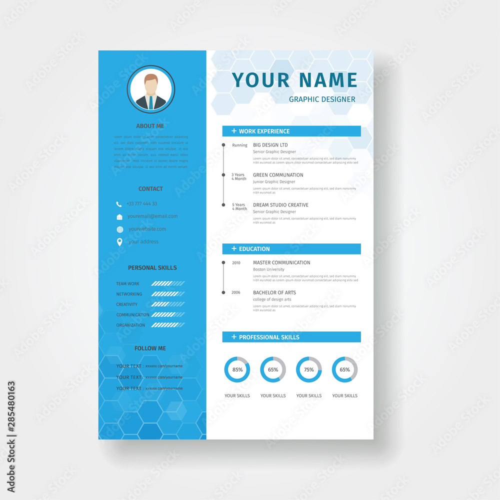 Resume template with hexagon background decoration Resume template with hexagon background decoration