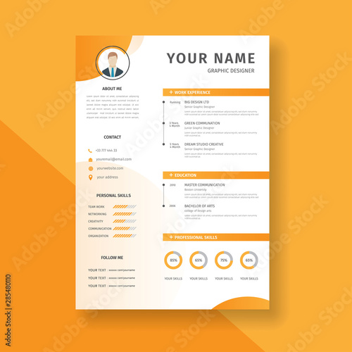 Curriculum vitae template with a yellow gradation background