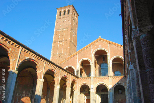 Upper part of the christian and medieval St Ambrogio church of Milan