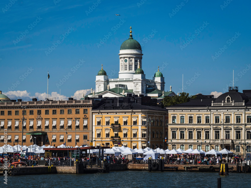 Beautiful skyline of Helsinki city center featuring Helsiki cathedral