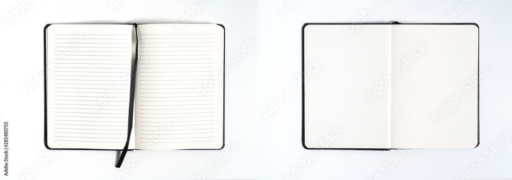 Notebook mock up with clean black blank for design and advertising. Notepad with chromed spring and free copy space template. On the gray background. Notebook mock up with clean black blank for design and advertising. Notepad with chromed spring and free copy space template. On the gray background.