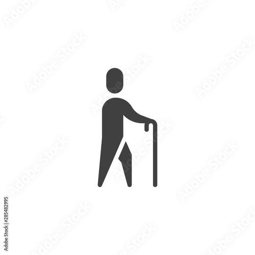 Old man walking with stick vector icon. filled flat sign for mobile concept and web design. Walking human with a stick glyph icon. Symbol, logo illustration. Vector graphics