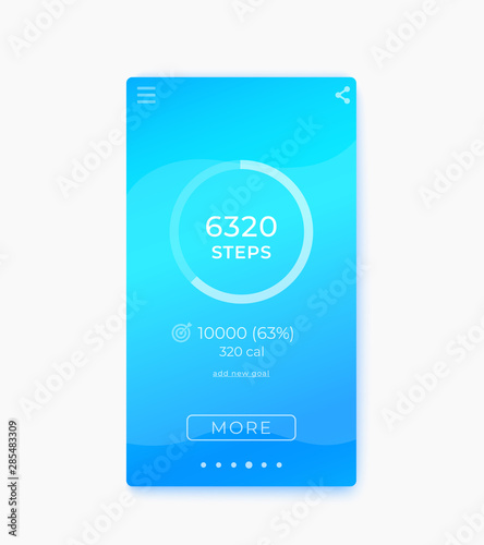 Fitness app, activity tracker, pedometer, step counter ui, vector mobile interface