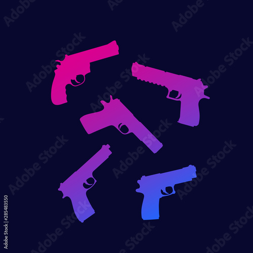 revolver, pistol, guns silhouettes with gradient