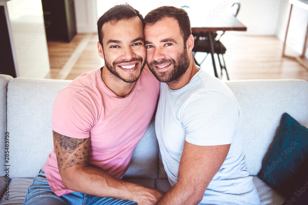 Portrait of a Cute Male gay homosexual Couple at Home Portrait of a Cute Male gay homosexual Couple at Home