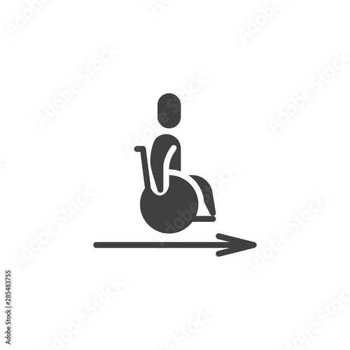 Wheelchair slope way sign vector icon. filled flat sign for mobile concept and web design. Disability wheelchair direction pointer glyph icon. Symbol, logo illustration. Vector graphics