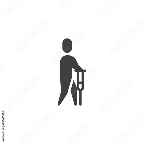 Man with crutches vector icon. filled flat sign for mobile concept and web design. Disabled man glyph icon. Symbol, logo illustration. Vector graphics