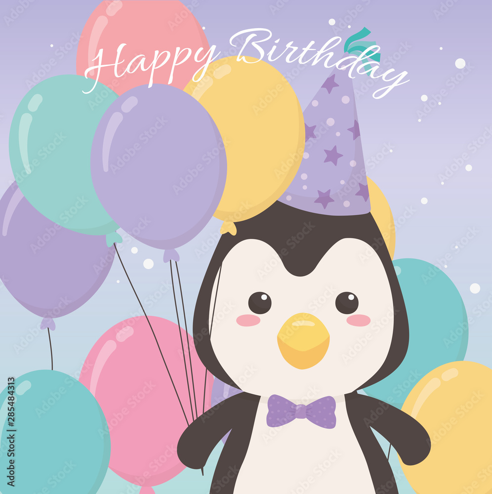birthday card with little penguin character