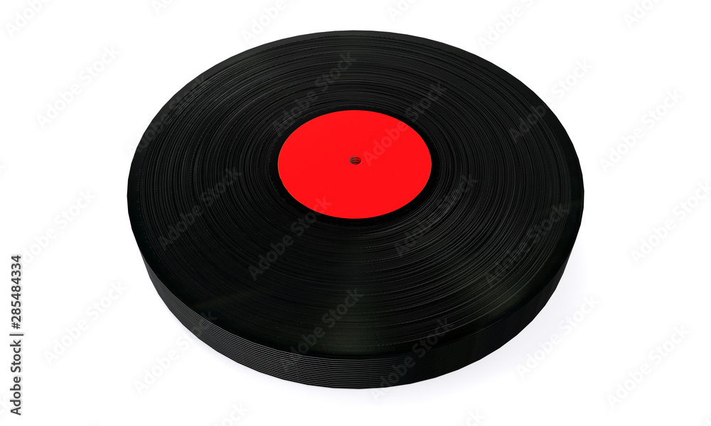 Black Vinyl Record with White Blank Label on a white background. 3d Rendering Black Vinyl Record with White Blank Label on a white background. 3d Rendering