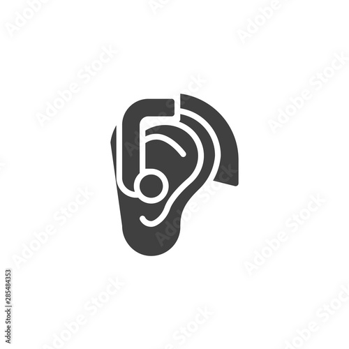 Ear Hearing Aid vector icon. filled flat sign for mobile concept and web design. Hearing aid behind the ear glyph icon. Symbol, logo illustration. Vector graphics