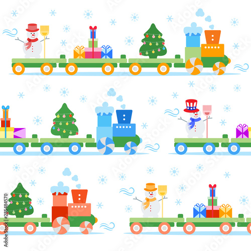 Seamless pattern Christmas train. New Year 2019