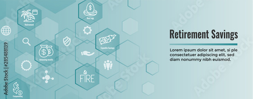 Retirement Savings Icon Set and Web Header Banner