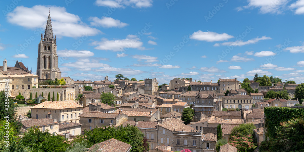 Panoramic view web banner template of the village of Saint-Emilion region of Bordeaux France