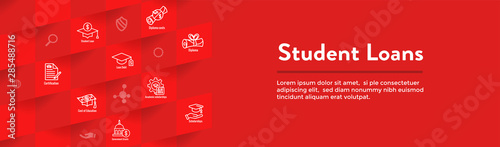 Student Loans Icon Set with Web Header Banner