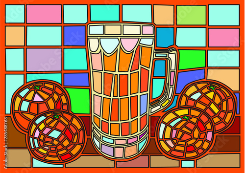 Glass of orange juice moses stained glass illustration vector