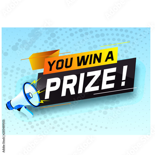 you win prize word concept vector illustration with megaphone and 3d style for use landing page, template, ui, web, mobile app, poster, banner, flyer, background, gift card, coupon, wallpaper