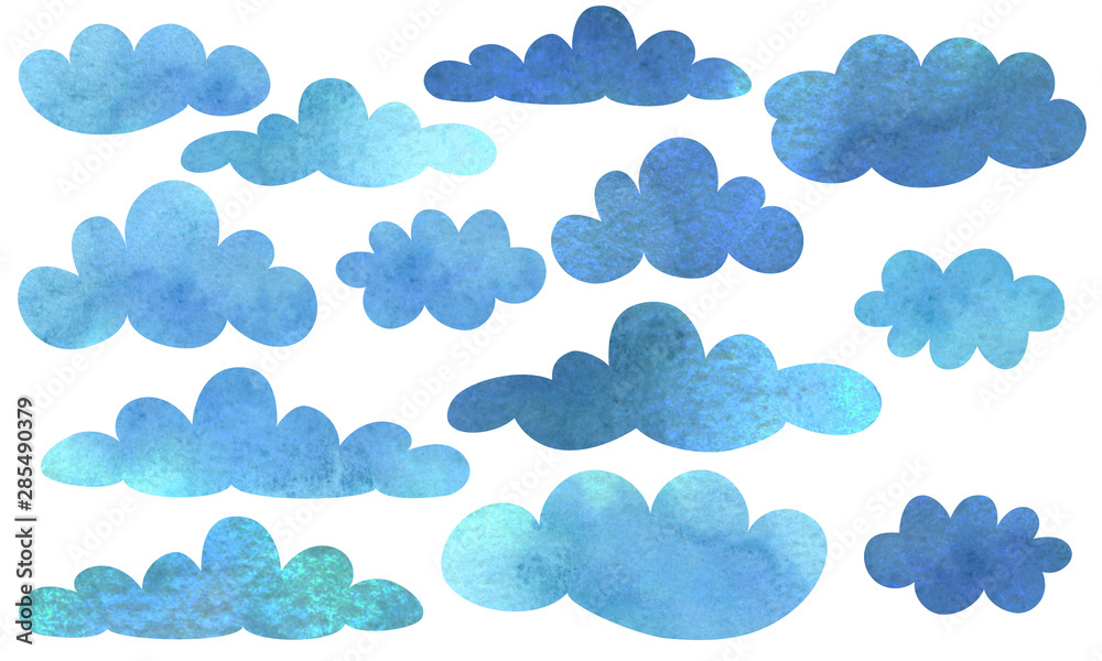 isolated cartoon blue clouds cut from a watercolor background isolated cartoon blue clouds cut from a watercolor background