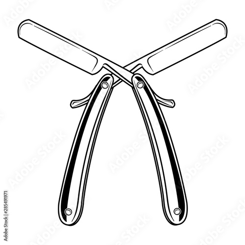 two crossed Straight razor on a white background vector illustration